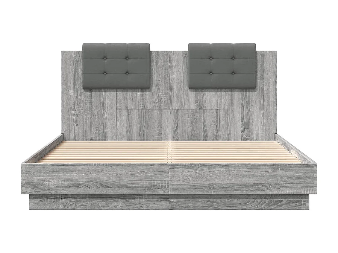 Estructura de cama cabecero luces LED gris Sonoma 140x200 cm