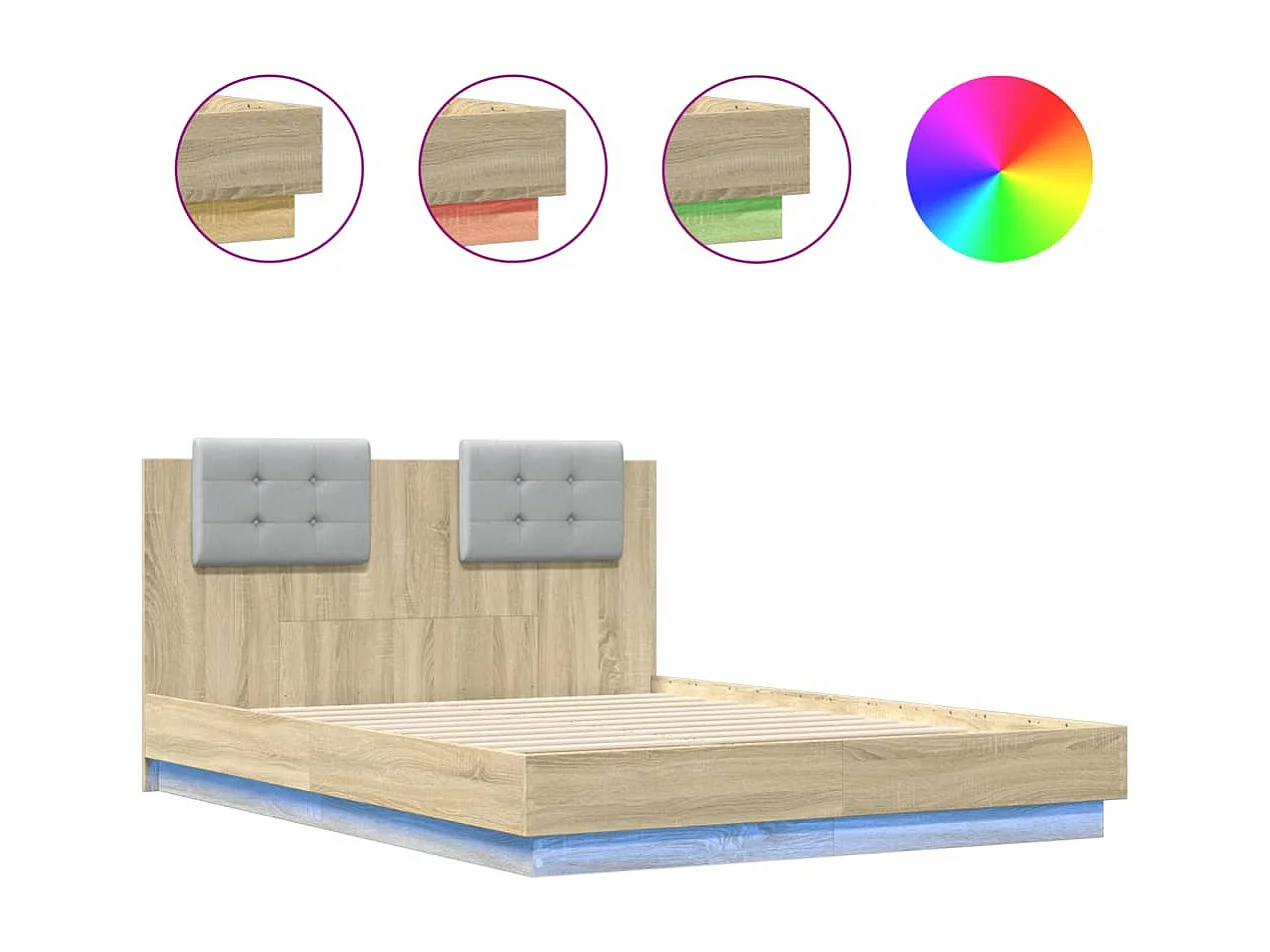Cadre de lit avec LED sans matelas chêne sonoma 140x190 cm