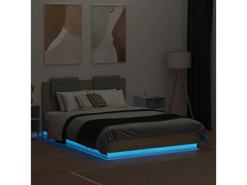 Cadre de lit avec LED sans matelas chêne sonoma 140x190 cm