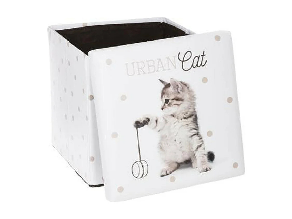 Pouf Coffre Pliable "Urban Cat" 38cm Gris