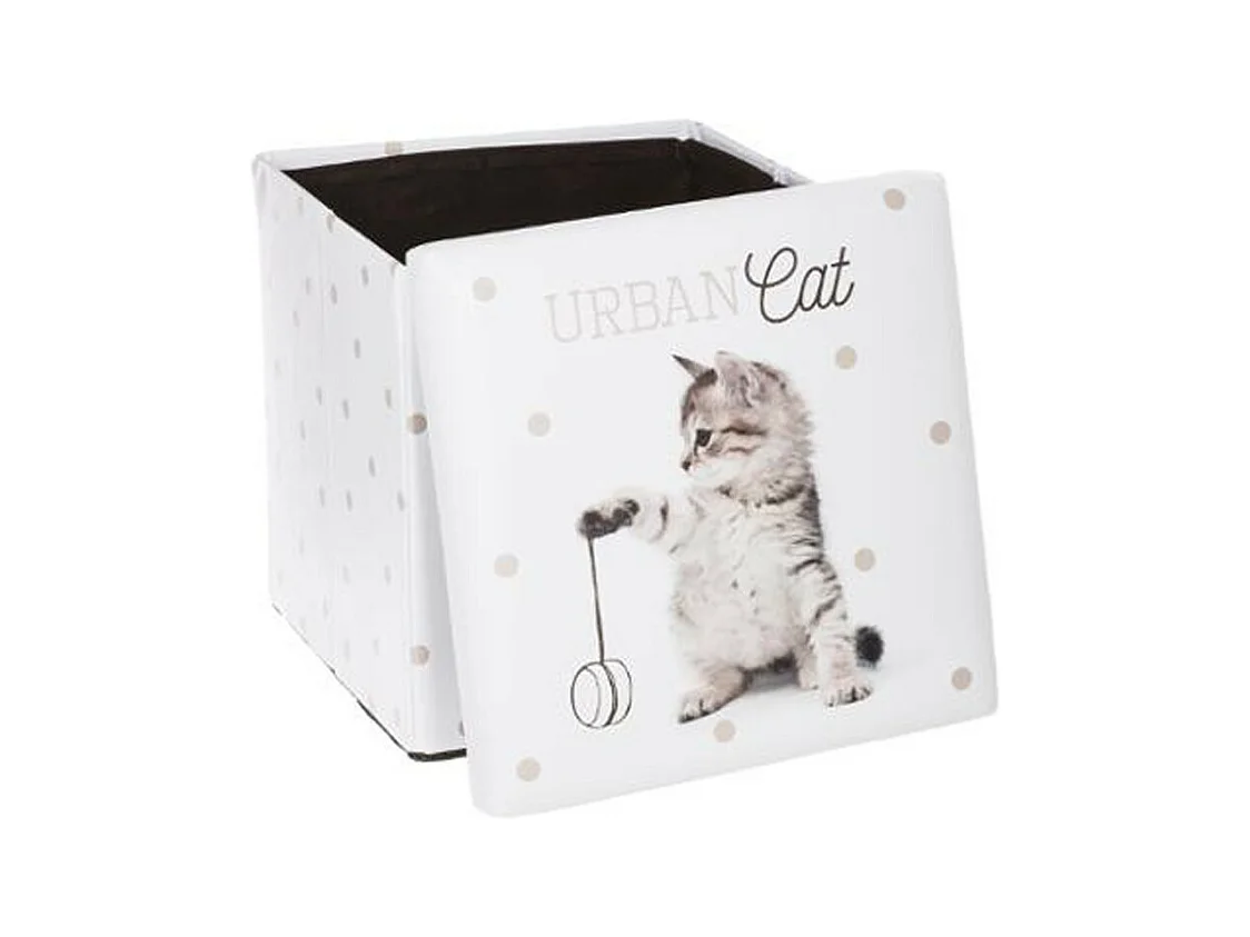 Pouf Coffre Pliable "Urban Cat" 38cm Gris