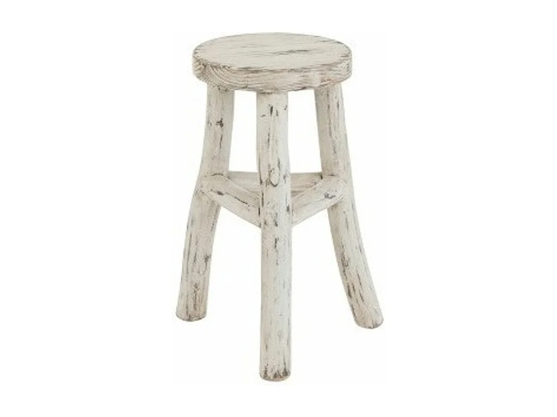 Taburete redondo de madera maciza blanca lavada Liray