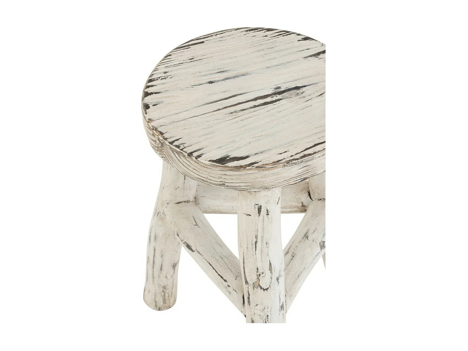 Taburete redondo de madera maciza blanca lavada Liray