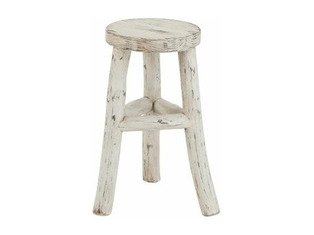 Taburete redondo de madera maciza blanca lavada Liray