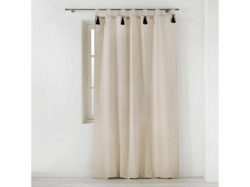Cortina natural con pompones 140 x 240 cm