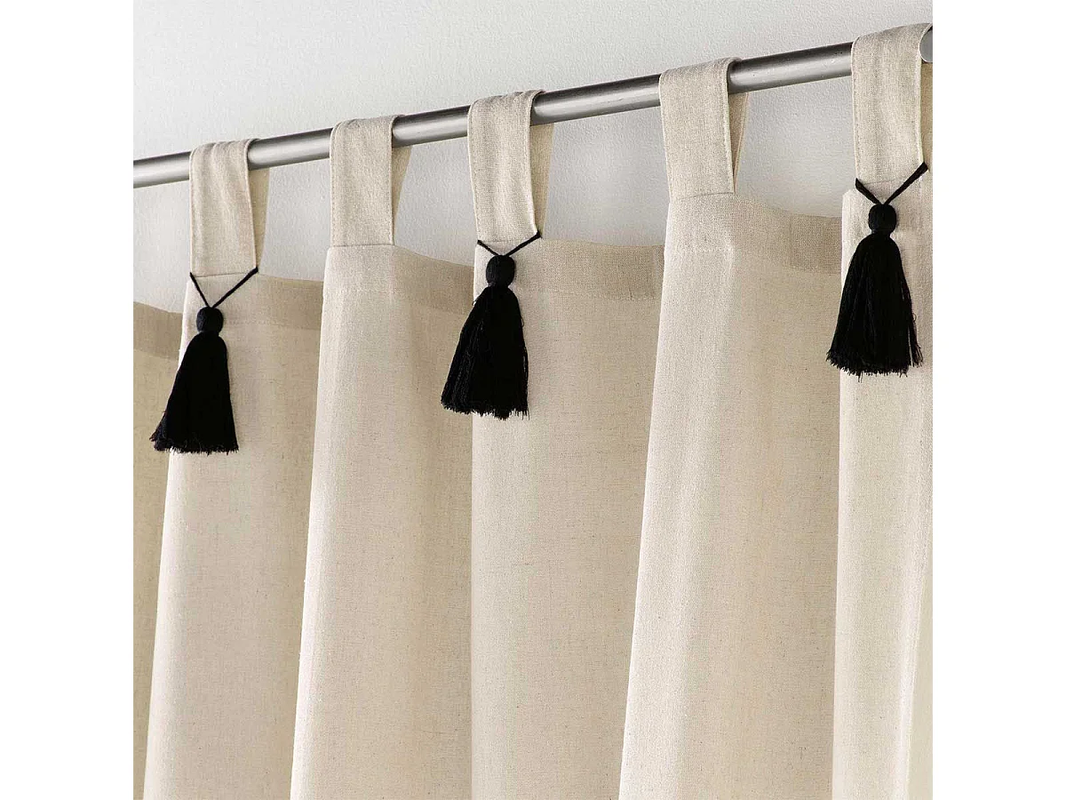 Cortina natural con pompones 140 x 240 cm