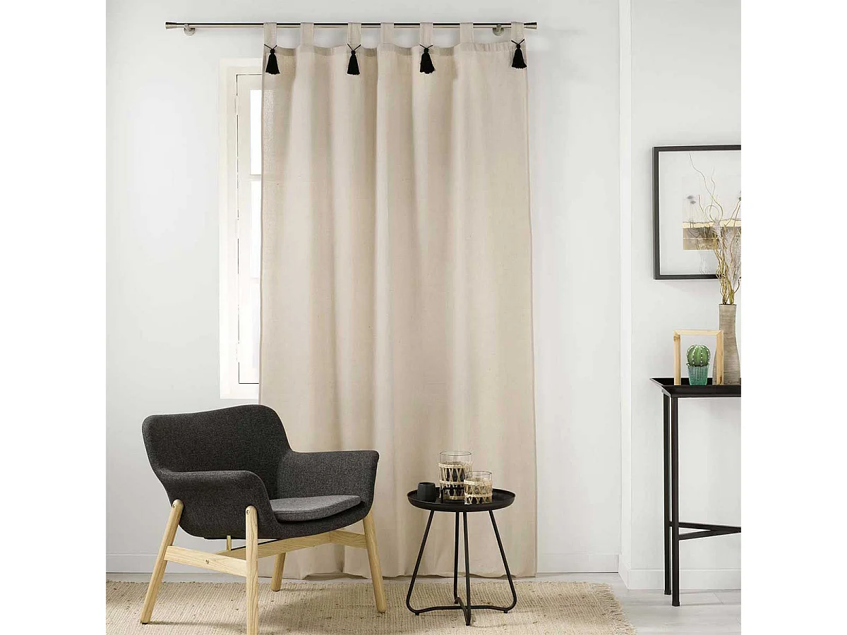 Cortina natural con pompones 140 x 240 cm