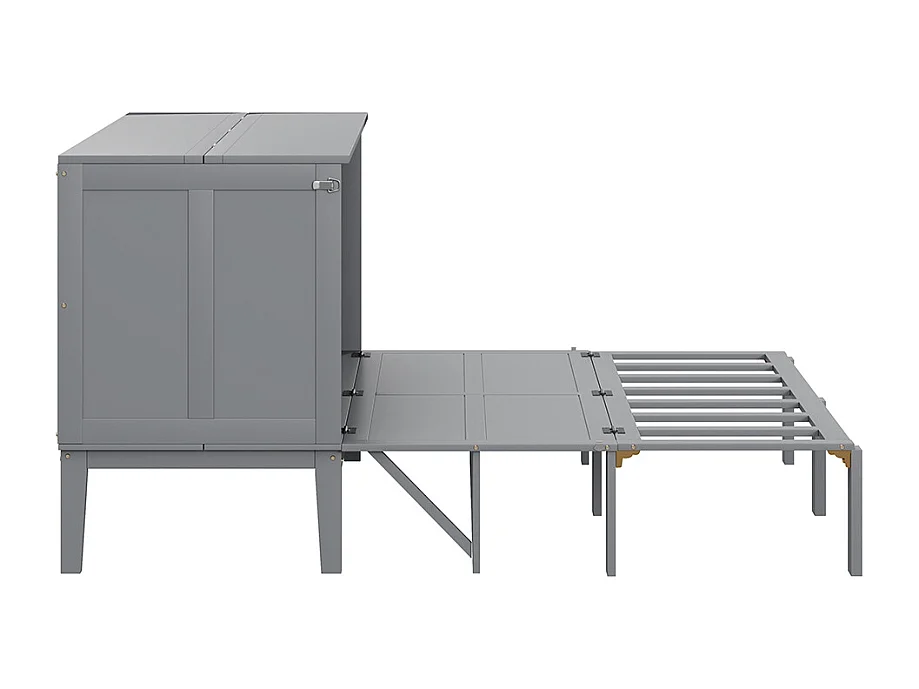 Lit armoire 140x200 cm, avec sommier à lattes, lit pliant mural, lit armoire vertical avec sommier à lattes, gris