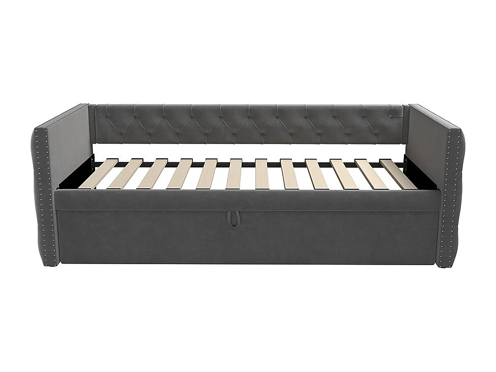 Canapé-lit extensible 90*200 cm, form classique avec boutons, tissu velours, gris (matelas non inclus).