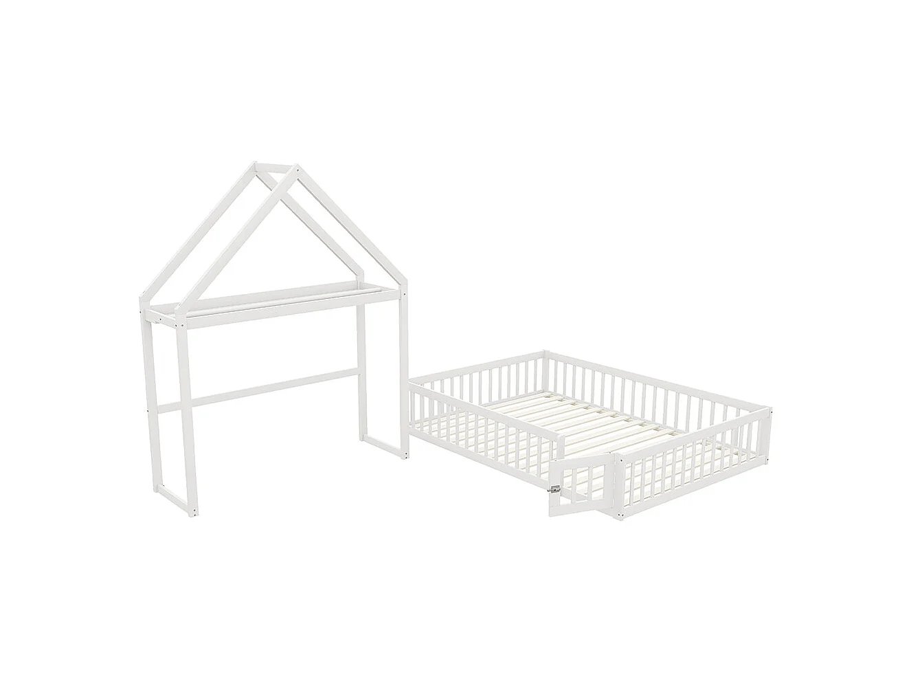 Lit enfant 140 x 200, kadre de lit enfant en bois massif avec espace de rangement, porte pleine sécurité, blanc