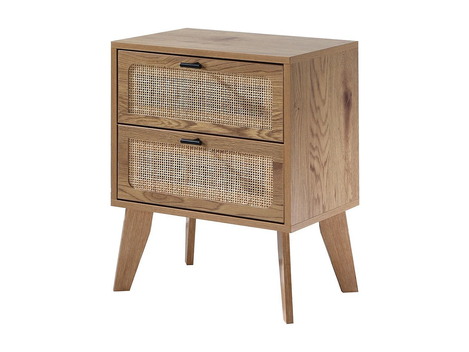 Chevet 2 Tiroirs décor bois avec Façades en Rotin L45 cm - ALIA