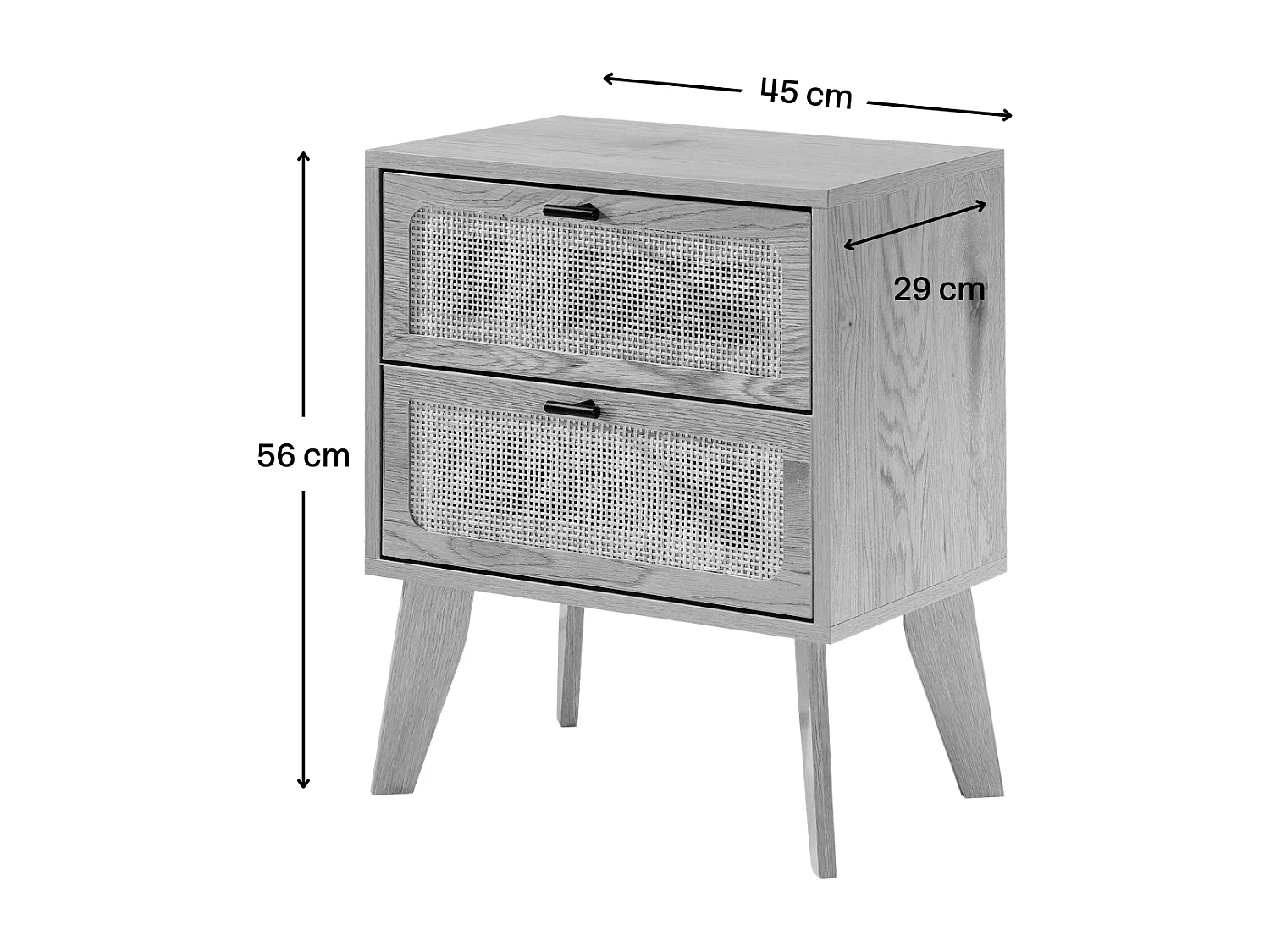 Chevet 2 Tiroirs décor bois avec Façades en Rotin L45 cm - ALIA