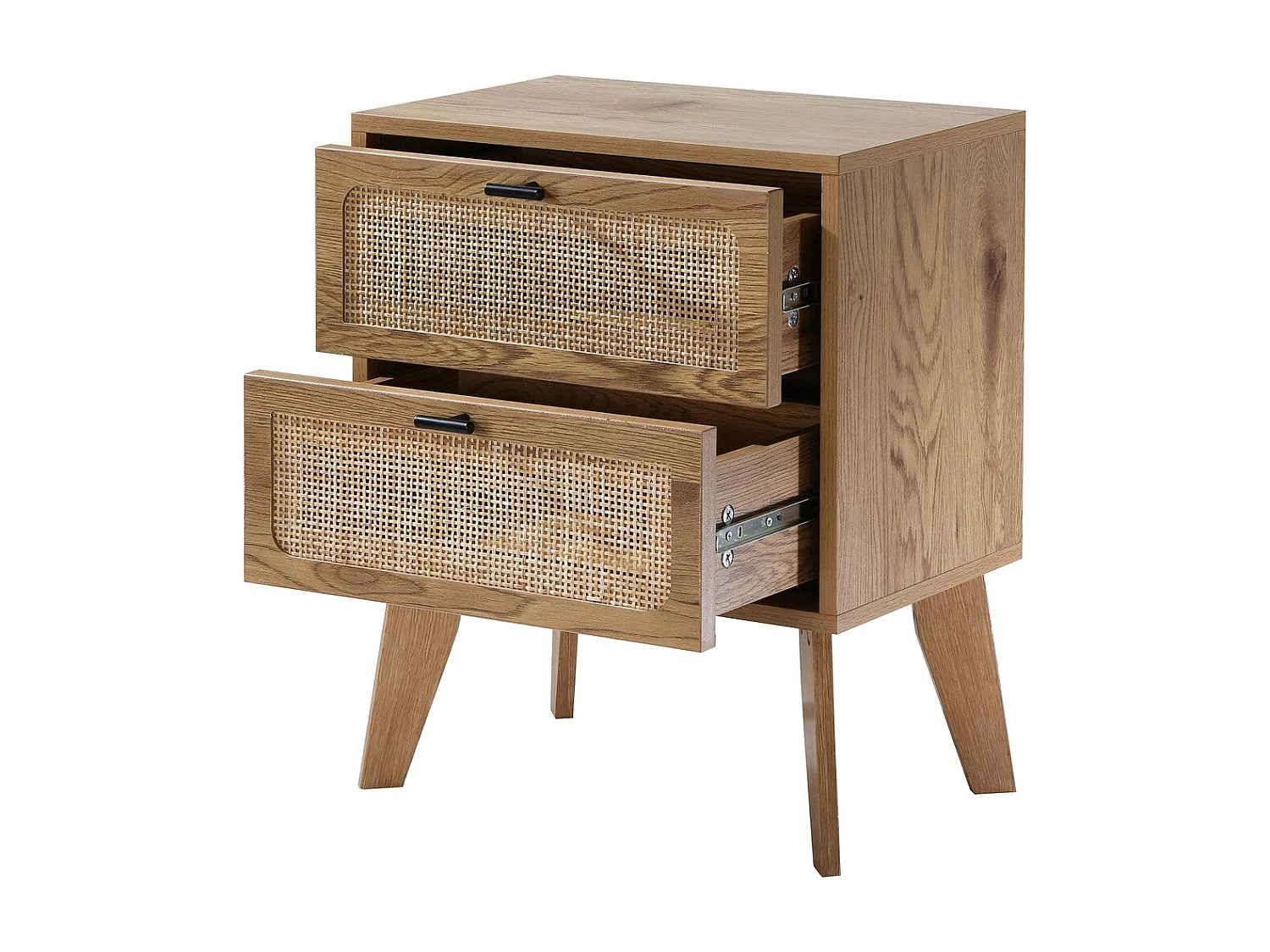 Chevet 2 Tiroirs décor bois avec Façades en Rotin L45 cm - ALIA