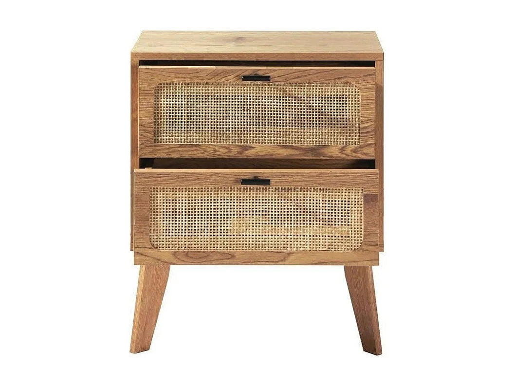 Chevet 2 Tiroirs décor bois avec Façades en Rotin L45 cm - ALIA
