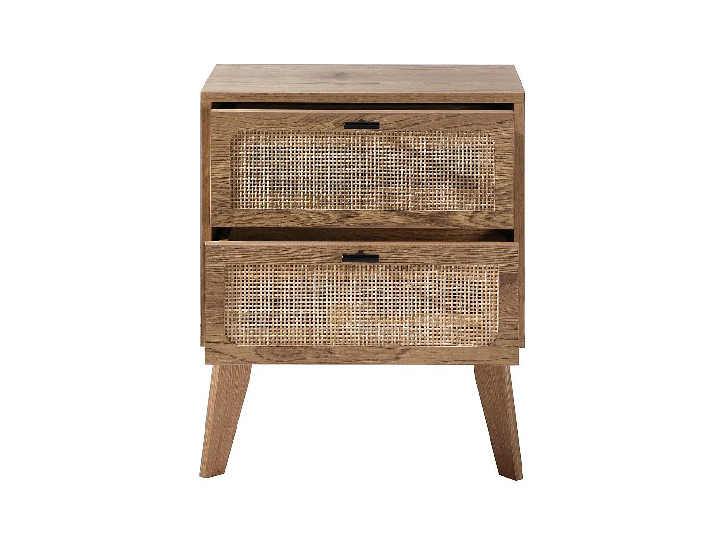 Chevet 2 Tiroirs décor bois avec Façades en Rotin L45 cm - ALIA
