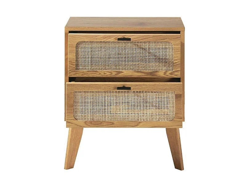 Chevet 2 Tiroirs décor bois avec Façades en Rotin L45 cm - ALIA
