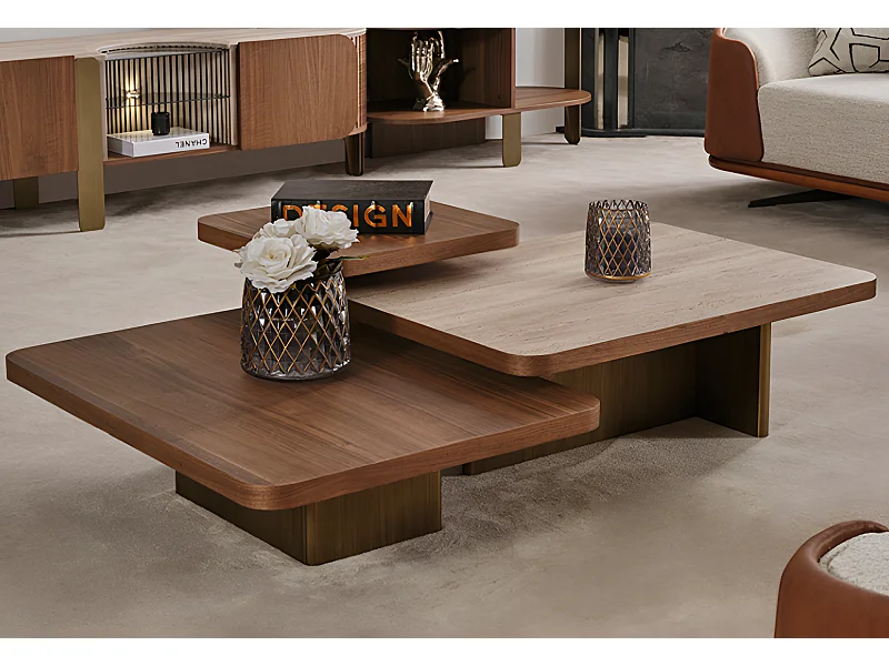 Couchtisch Bronze-Set/Braun&Weiss