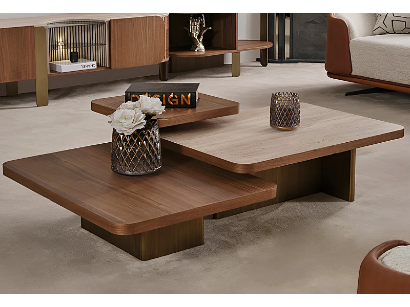 Couchtisch Bronze-Set/Braun&Weiss