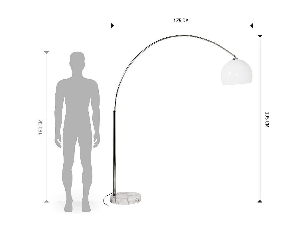 Bogen-Stehlampe - BIG BOW - Weiß - 175x40x195 cm