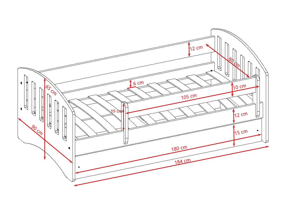 Letto a barriera per bambini 180x80 cm con cassetto - CLASSIC - Nuage