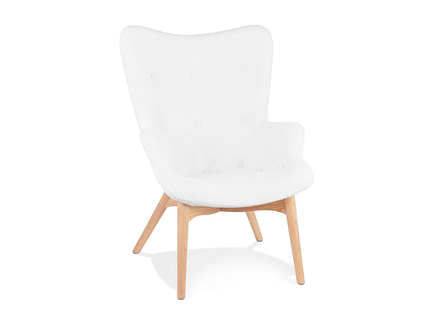 Fauteuil Scandinave à Oreilles "Tissu Bouclette" 93cm Blanc
