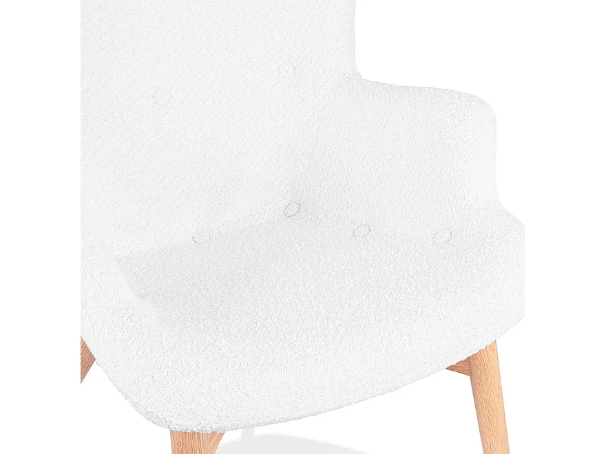 Fauteuil Scandinave à Oreilles "Tissu Bouclette" 93cm Blanc