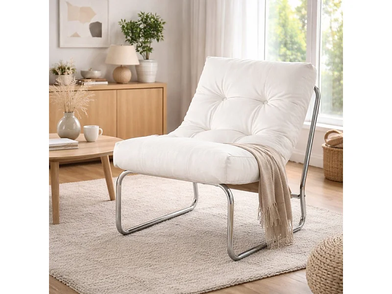 Fauteuil lounge LOFT en simili cuir blanc