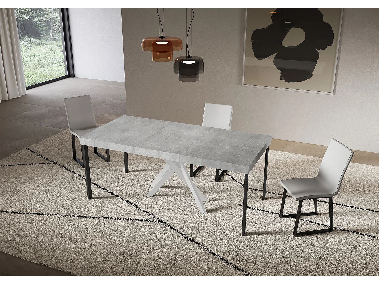 Console extensible 90x40/196 cm Saki Premium Small pieds blanc béton