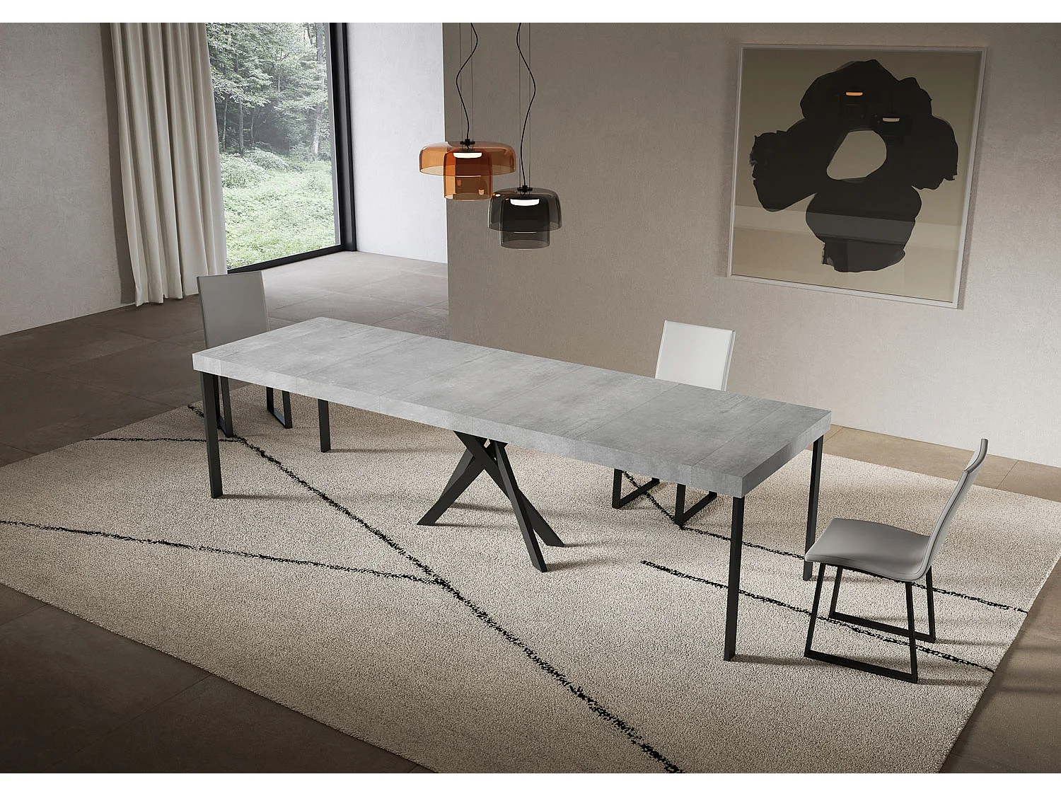 Uitschuifbare console 90x40/300 cm Saki Premium beton antraciet poten