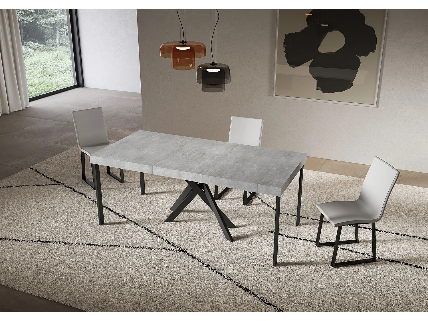 Console extensible 90x40/300 cm Saki Premium béton pieds anthracite