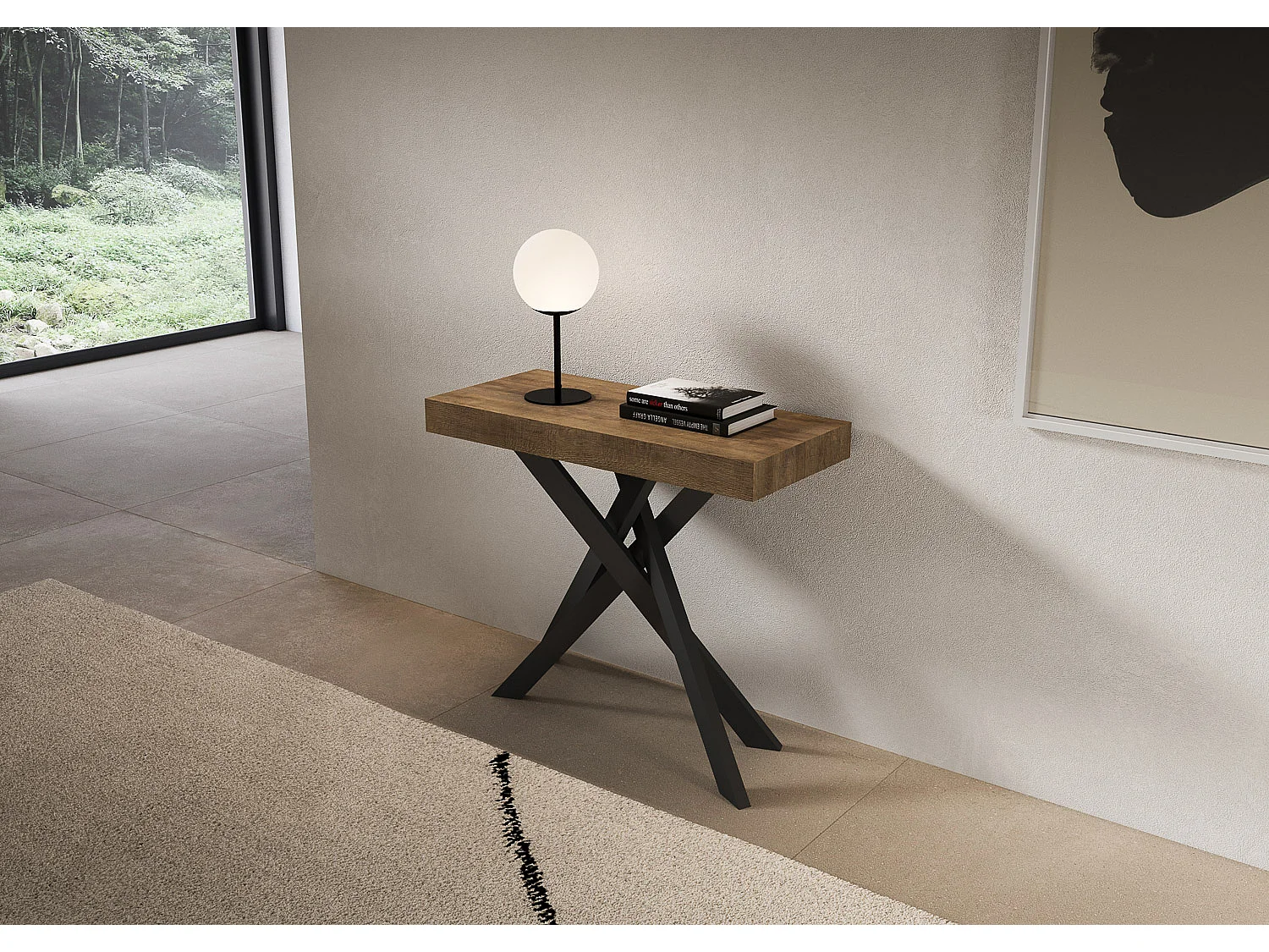 Console extensible 90x40/300 cm Saki Premium noyer pieds anthracite