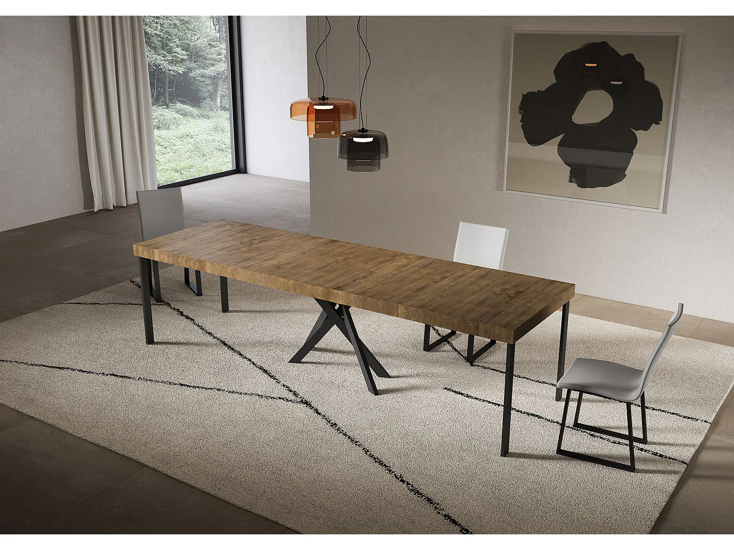 Console extensible 90x40/300 cm Saki Premium noyer pieds anthracite