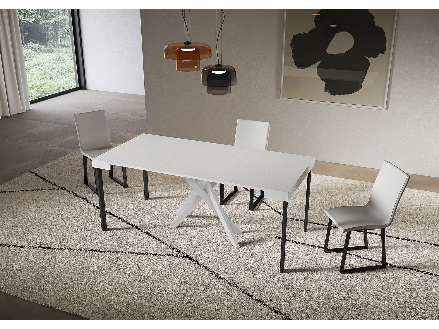 Console extensible 90x40/196 cm Saki Petit frêne blanc pieds blancs