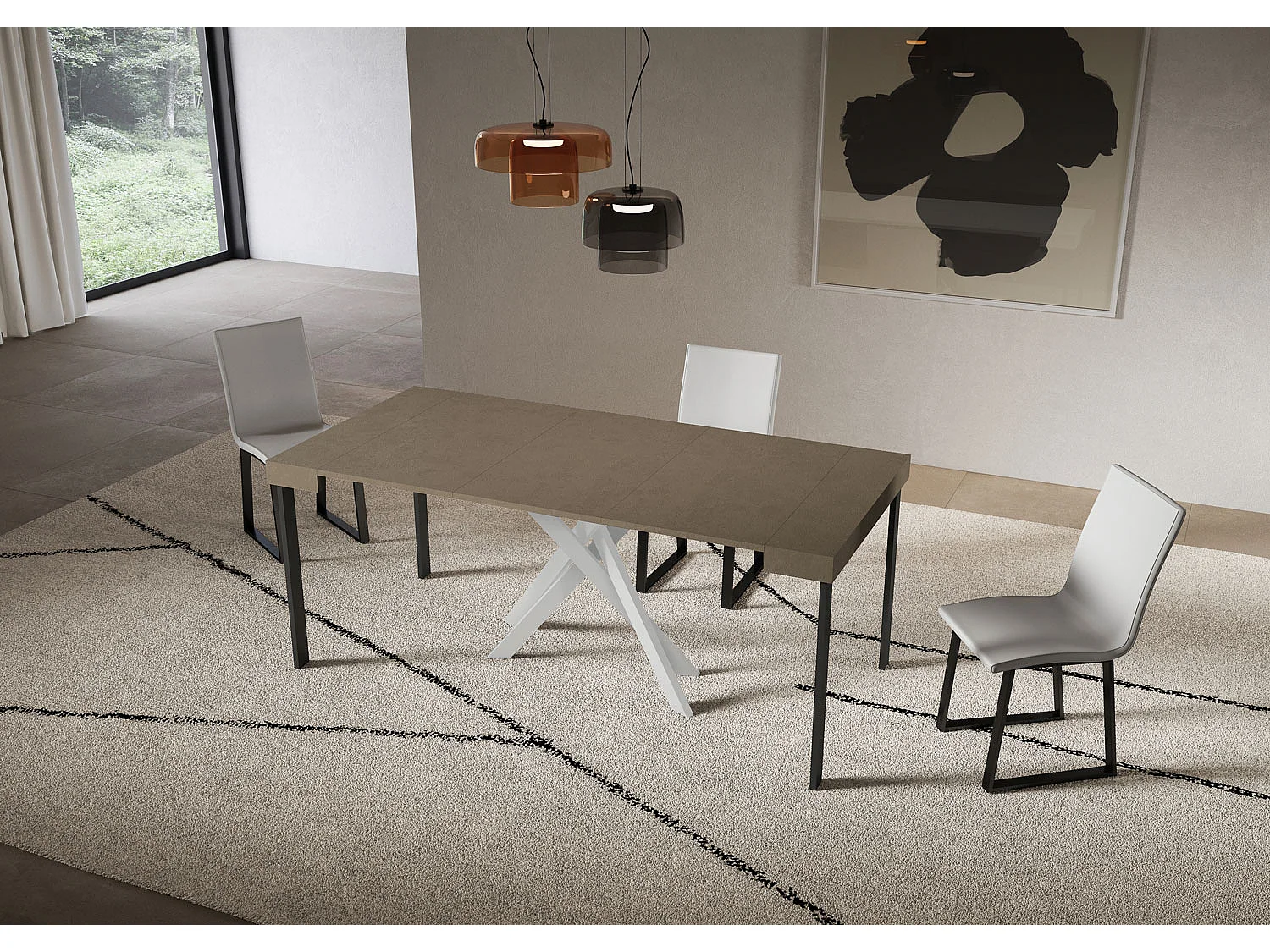 Ausziehbare Konsole 90x40/196 cm Saki Kleine taubengraue weiße Beine