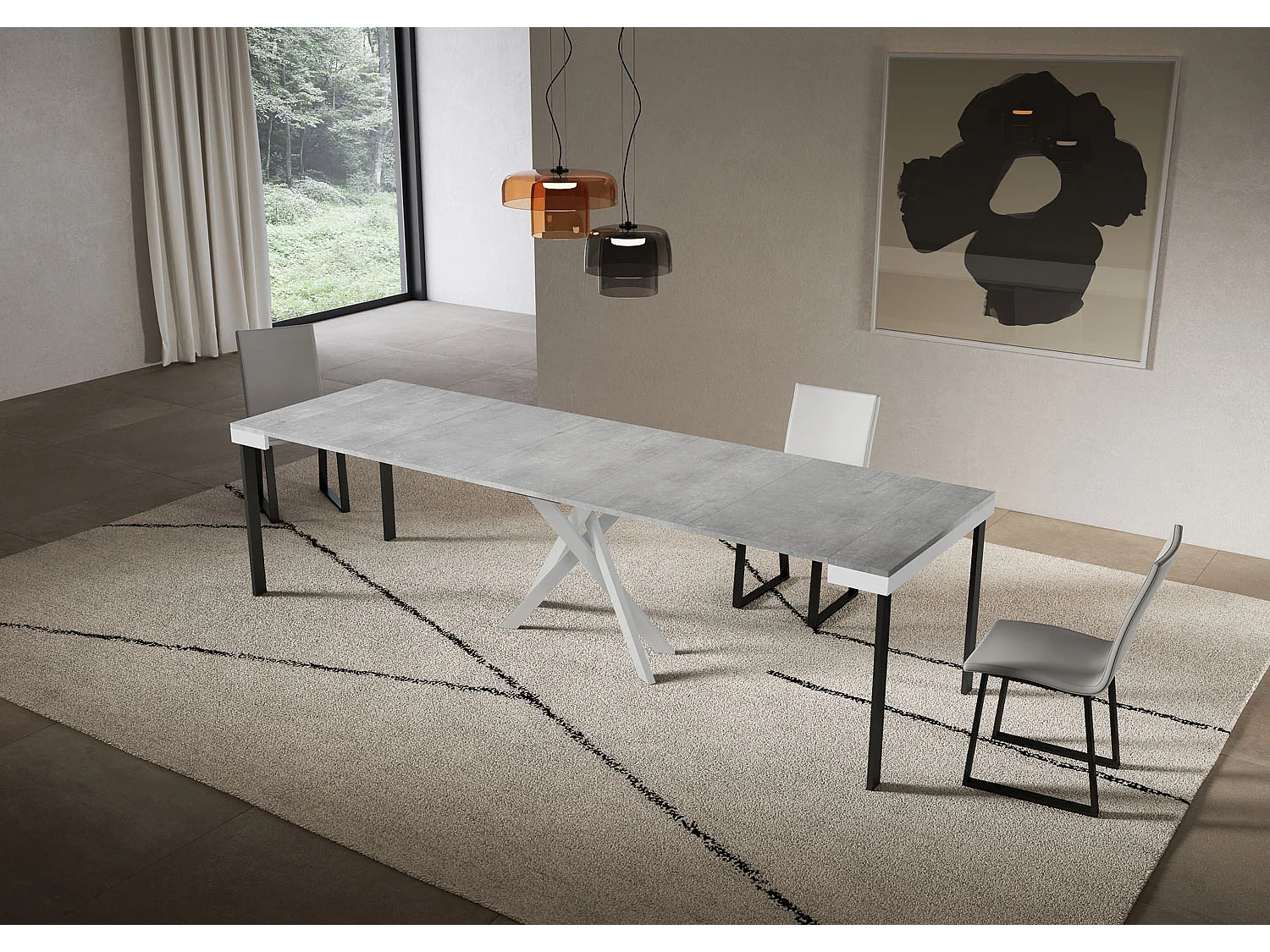 Ausziehbare Konsole 90x40/300 cm Saki Evolution betonweißer Rahmen