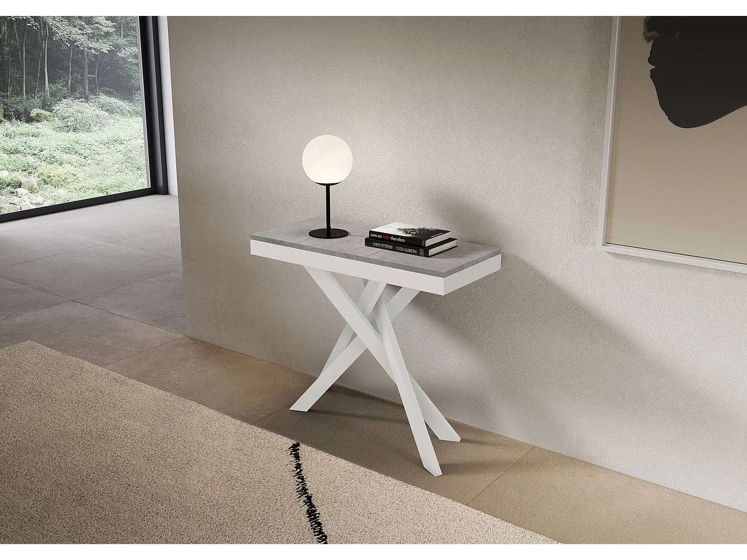 Uitschuifbare console 90x40/300 cm Saki Evolution beton wit frame