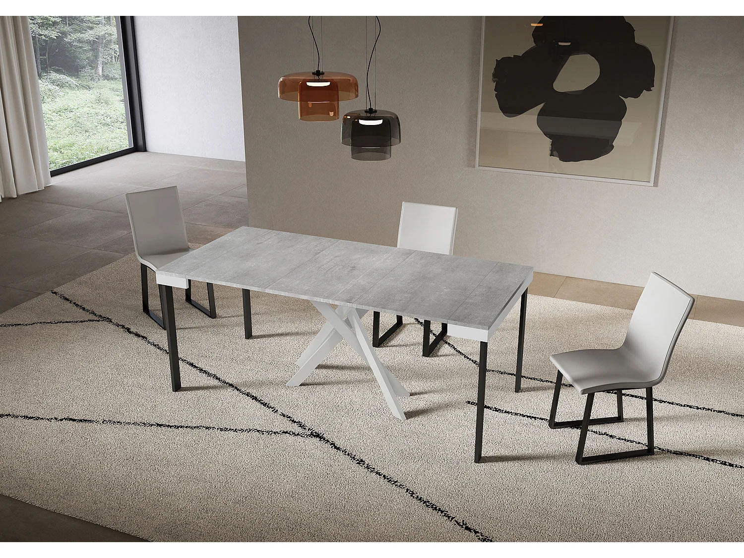 Ausziehbare Konsole 90x40/300 cm Saki Evolution Zementweißer Rahmen
