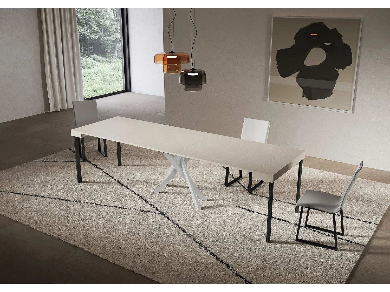 Console extensible 90x40/300 cm Saki cachemire pieds blancs