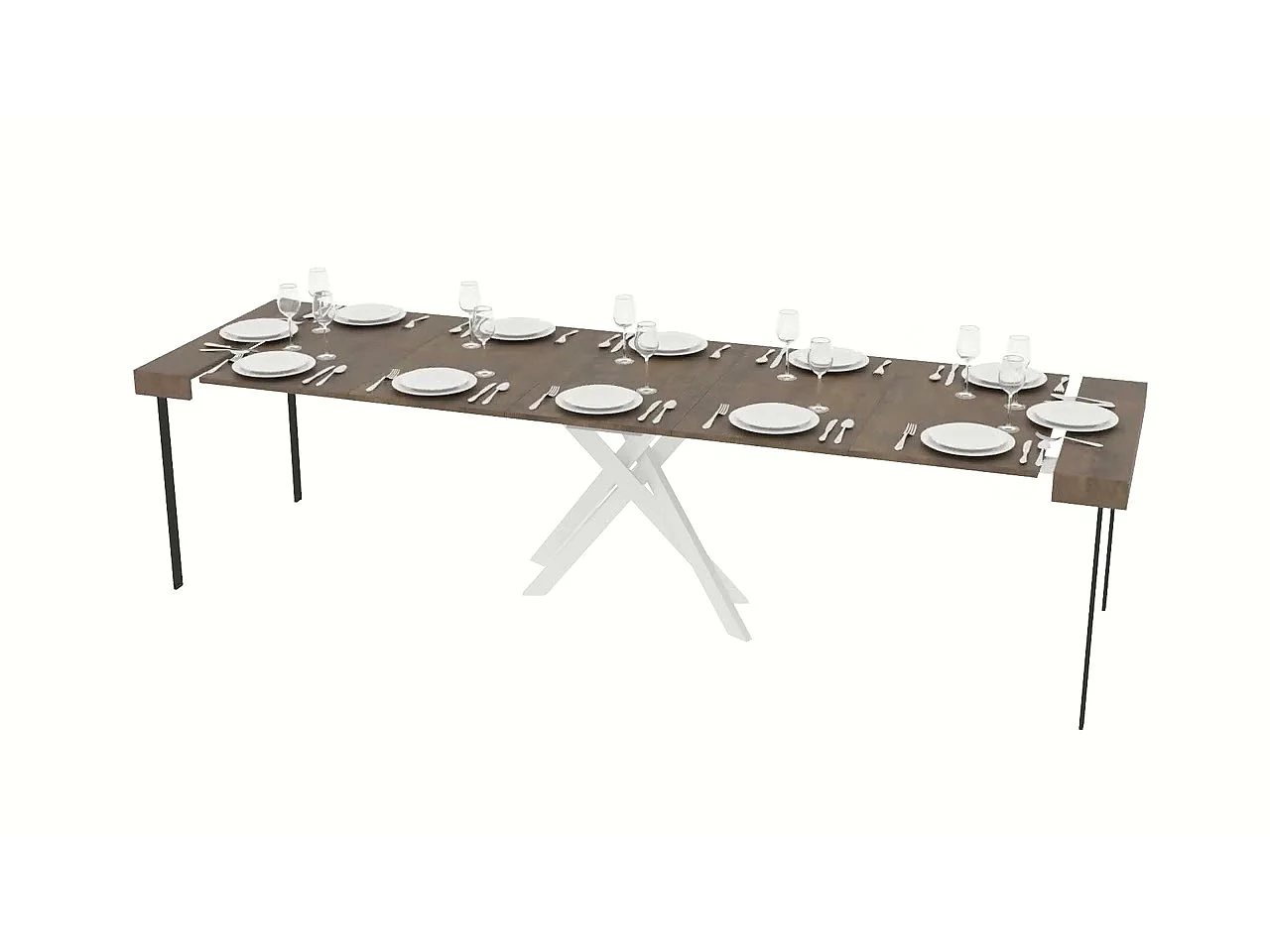 Console extensible 90x40/196 cm Saki Premium Small gris tourterelle pieds blancs