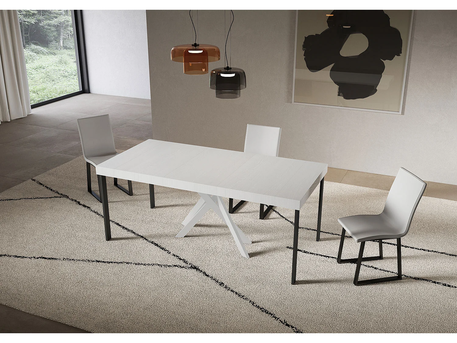 Console extensible 90x40/196 cm Saki Premium Small blanc frêne pieds blancs