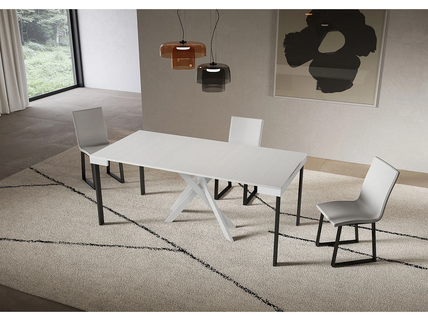 Console extensible 90x40/196 cm Saki Small Evolution frêne blanc structure blanc