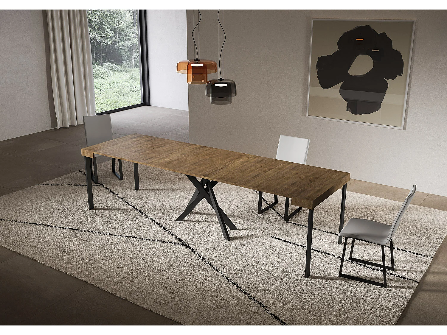 Consola extensível 90x40/300 cm Pernas Saki nogueira antracite