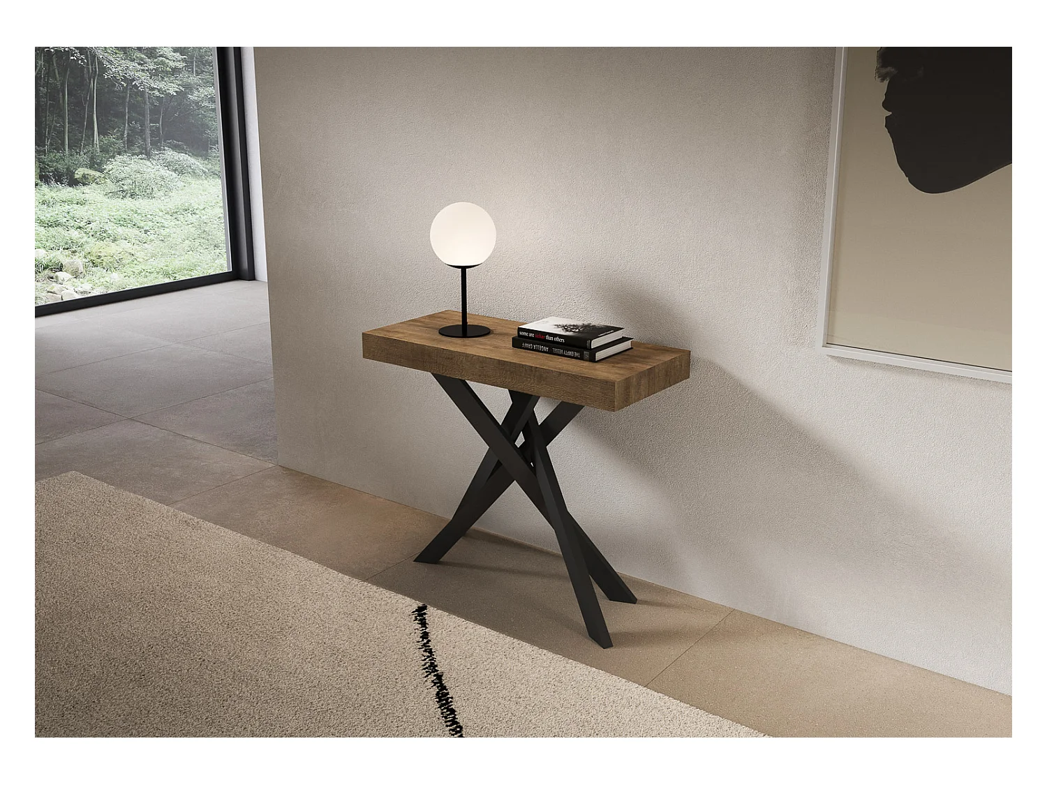 Console extensible 90x40/300 cm Noyer Saki pieds anthracite