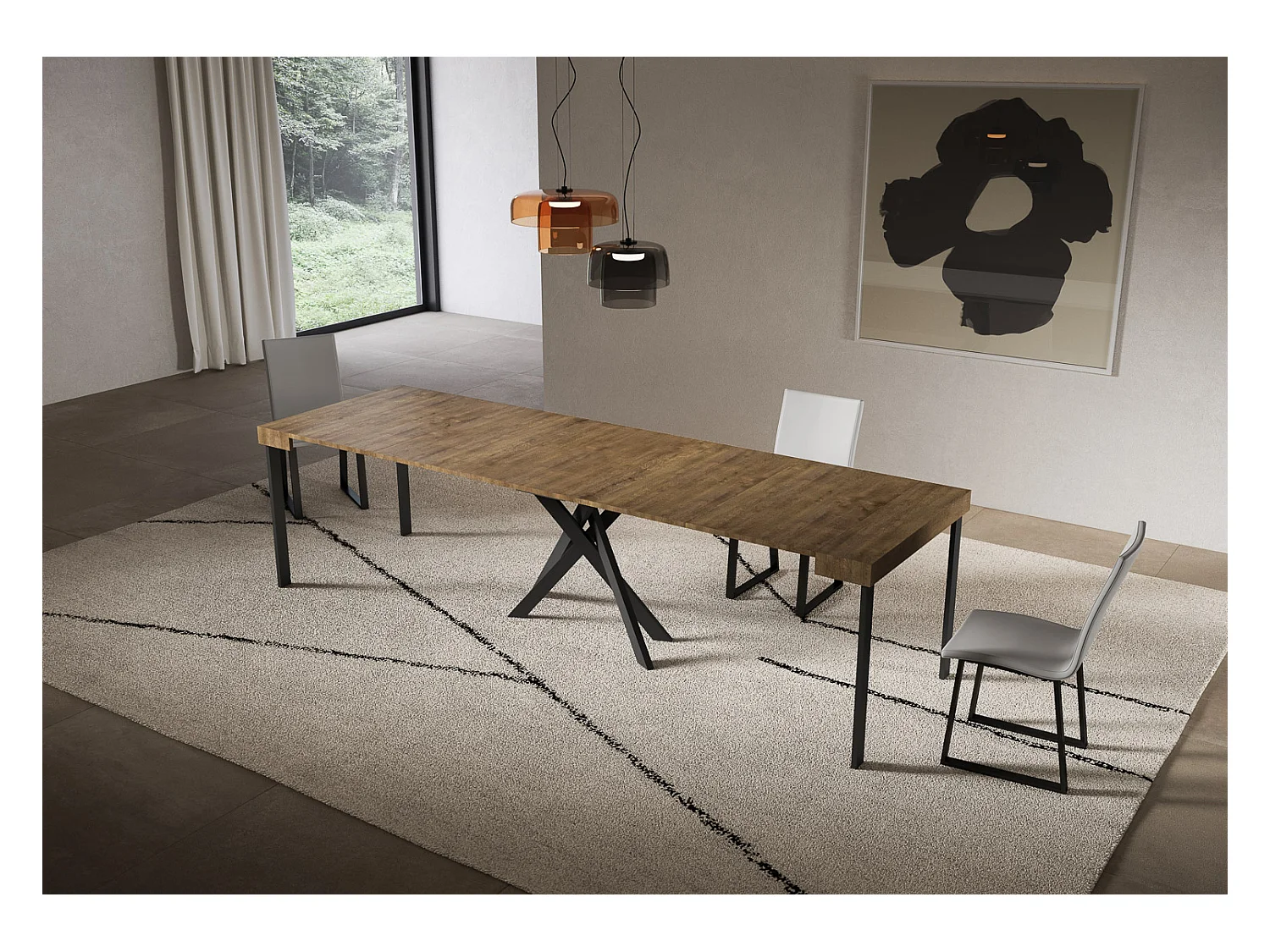 Console extensible 90x40/300 cm Noyer Saki pieds anthracite