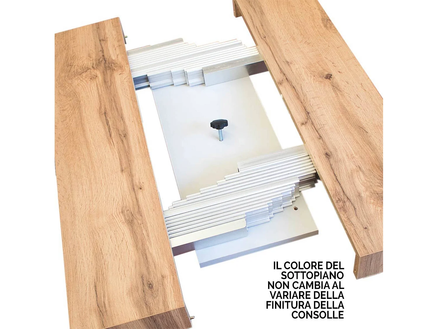 Console extensible 90x40/300 cm Saki béton pieds blancs