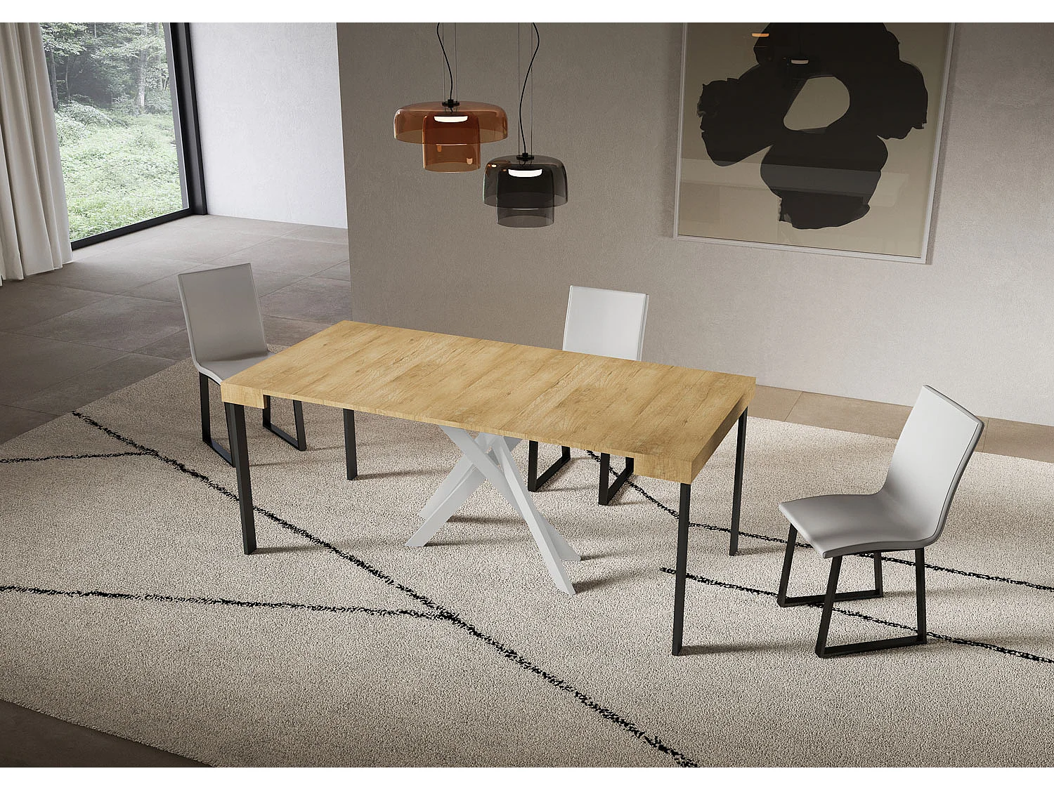 Console extensible 90x40/196 cm Saki Small chêne nature pieds blancs