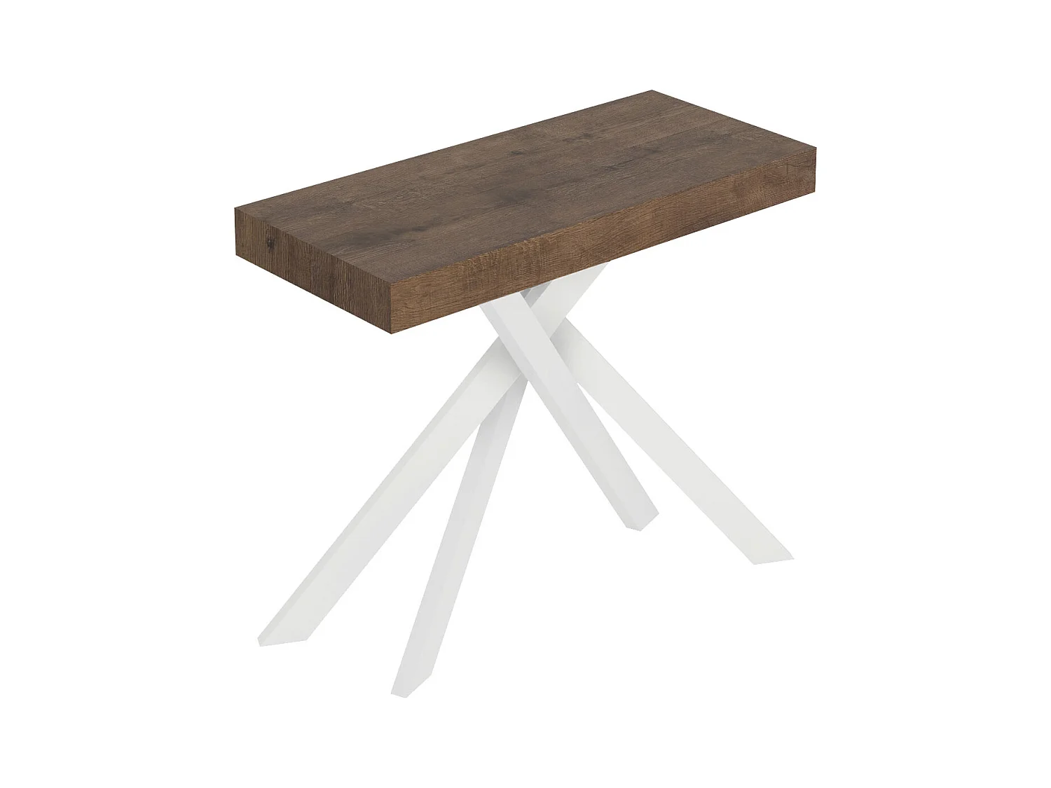 Ausziehbare Konsole 90x40/196 cm Saki Premium Kleine Walnussweiße Beine