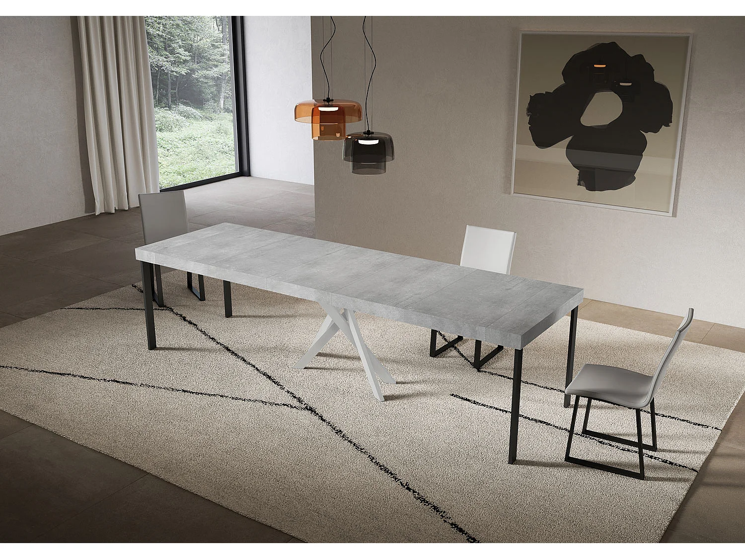 Console extensible 90x40/300 cm Saki Premium béton pieds blancs