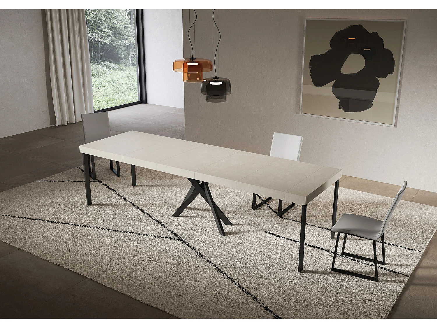 Uitschuifbare console 90x40/300 cm Saki Premium kasjmier antraciet poten