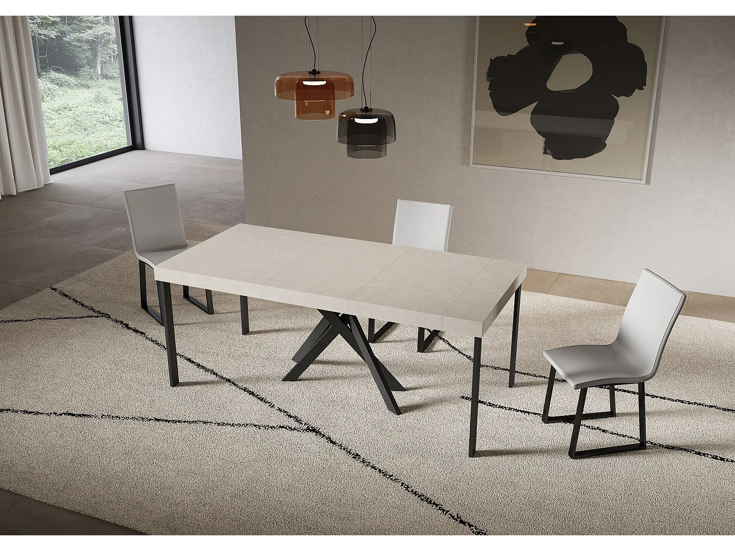 Console extensible 90x40/300 cm Saki Premium cachemire pieds anthracite